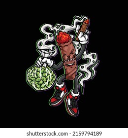 vector de salto contundente sostiene maleza bolso de nug y fumando brusco brote de hierba de cannabis marihuana y cara feliz
