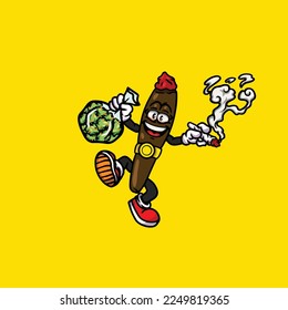 caricatura de maleza nug vectorial contundente fumar en conjunto sostener