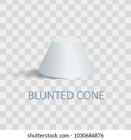 Blunted cone isolated geometric figure in white color. Three-dimensional shape based on two circles of smaller and bigger radius vector illustration on transparent background