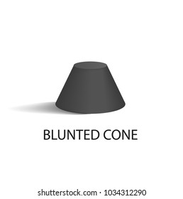Blunted cone isolated geometric figure in black color. Three-dimensional shape based on two circles of smaller and bigger radius vector illustration.