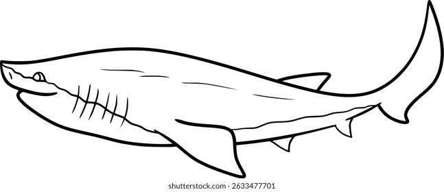 Bluntnose Shark Vector Outline Cartoon Illustration Drawing