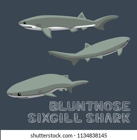 Bluntnose Sixgill Shark Cartoon Vector Illustration