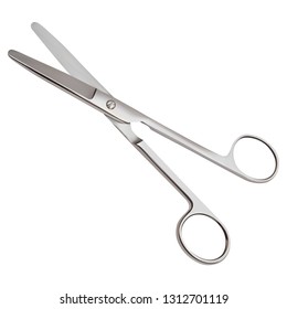 Blunt-pointed articulated scissors for dissecting and separating the skin and subcutaneous flap, cutting tissue in shallow wounds, parietal pleura, peritoneum, muscles. Realistic Vector Illustration