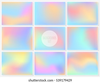 Blur backgrounds set. Pastel elegant smooth colors. Watercolor effect abstract art. Vector illustrations collection for wallpapers, card templates, posters, printed products or web design.