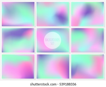 Blur backgrounds set. Pastel elegant smooth colors. Watercolor effect abstract art. Vector illustrations collection for wallpapers, card templates, posters, printed products or web design.