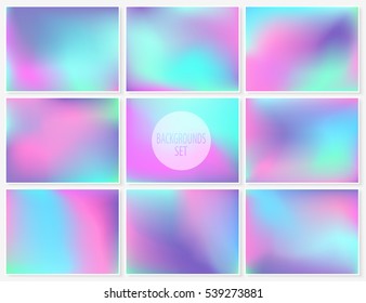 Blur backgrounds set. Pastel elegant smooth colors. Watercolor effect abstract art. Vector illustrations collection for wallpapers, card templates, posters, printed products or web design.