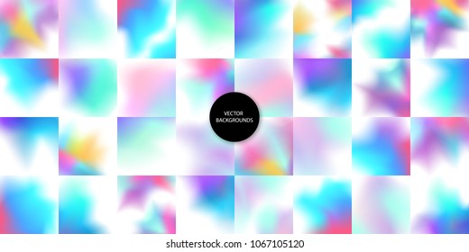 Blur backgrounds set. Pastel smooth colors. Abstract layouts collection. Cover or banner design. Poster design. Logo or text backdrop. Watercolor stains bundle. Holographic. Paint stains. Blur vector.