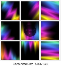 Blur backgrounds set. Trendy vivid smooth colors. Night sky abstract waves. Vector illustrations collection for wallpapers, card templates, posters, printed products or web design.