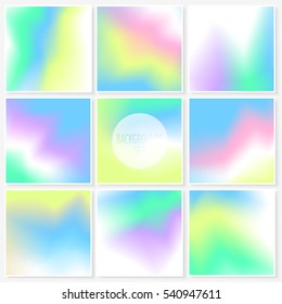Blur backgrounds set. Trendy vivid smooth colors. Watercolor effect abstract stains. Vector illustrations collection for wallpapers, card templates, posters, printed products or web design.