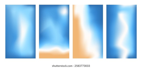 Blur beach gradient background . Gradation blue and orange beige background. Abstract backdrop sea water and sand. Ocean exotic wave. Vector tropical summer calm cover illustration.