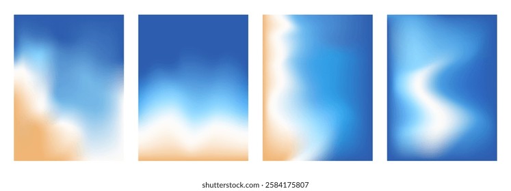 Blur beach gradient background . Gradation blue and orange beige background. Abstract backdrop sea water and sand. Ocean exotic wave. Vector tropical summer calm cover illustration.