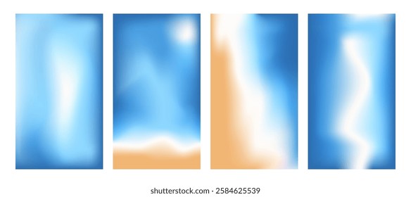 Blur beach gradient background . Gradation blue and orange beige background. Abstract backdrop sea water and sand. Ocean exotic wave. Vector tropical summer calm cover illustration.