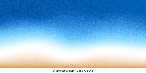 Blur beach gradient. Gradation blue and orange beige background with noise. Grainy abstract backdrop sea water and sand. Ocean wave. Vector tropical summer calm cover illustration.