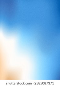 Blur beach gradient. Gradation blue and orange beige background with noise. Grainy abstract backdrop sea water and sand. Ocean wave. Vector tropical summer calm cover illustration.