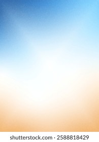 Blur beach gradient. Gradation blue and orange beige background with noise. Grainy abstract backdrop sea water and sand. Ocean wave. Vector tropical summer calm cover illustration.