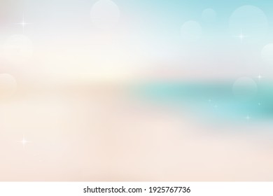 Blur Beach And Sand Abstract Background With Bokeh Sun Light  For Summer.