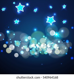 blur blue background with lights and stars