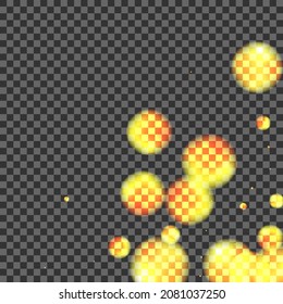 Blur Bokeh Background Transparent Vector. Dot Shine Design. Ribbon Illustration. Golden Spot Anniversary Texture. Yellow Effect.