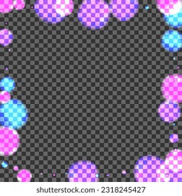 Blur Bokeh Background Transparent Vector. Flare Anniversary Illustration. Xmas Template. Pink Spot Neon Texture. Blue Magic.
