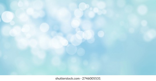 Blur bokeh blue background, abstract glitter particles with defocus effect. Soft blur background with circles glowing defocused glare and gentle illumination. Vector illustration