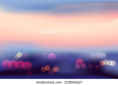 paisaje urbano de luz borrosa y bokeh con nubes y cielo en el ocaso o el atardecer. fondo de salida de sol con concepto de espacio de copia