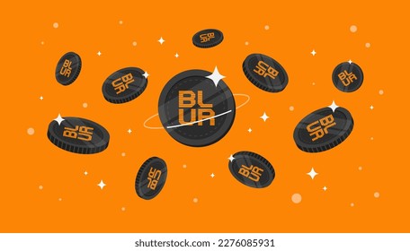 Blur coins falling from the sky. BLUR cryptocurrency concept banner background.