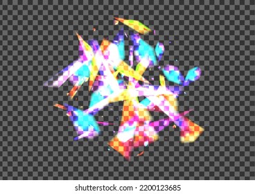 Blur Confetti Background Transparent Vector. Particle Celebration Wallpaper. Yellow Night Template. Multicolored Glamour. Flare Reflex Texture.
