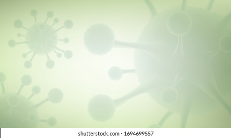 Blur Coronavirus 2019-nCoV On Soft Green Background,medical Healthcare And Microbiology Concept,Design For COVID-19 Outbreaking.