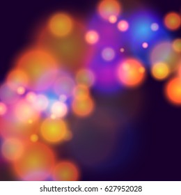 Blur dark purple gradient background of bright glow perspective with lighting bokeh circles with space place for text. Graphic image template. Abstract vector Illustration eps 10 for business brochure