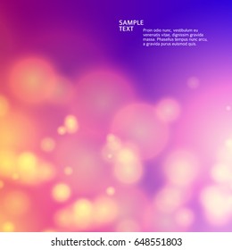 Blur dark purple gradient background of bright glow perspective with lighting bokeh circles with space place for text. Graphic image template. Abstract vector Illustration eps 10 for business brochure