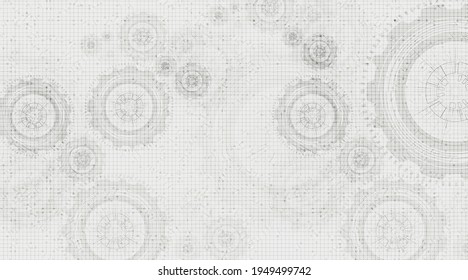 Blur Digital Technology Gears wheel and Cock on  White Circuit Line Background