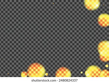 Blur Dot Background Transparent Vector. Ball Shiny Card. Birthday Illustration. Black Bokeh Elegant Texture. Yellow Shine.