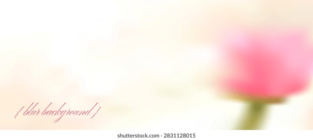 Blur flower background with horizontal pink floral on milky beige. Soft blurred bloom in gentle card backdrop for spa label. Vector flower banner with delicate ethereal mood for fashion greeting card.