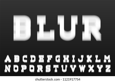 Blur font - creative vector english alphabet. White latin letters.