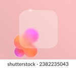 Blur glass effect frame for text or your design. Vector render of cloudy glass with abstract liquid on the background. Set of colored bubbles in the shape of a ball design elements.