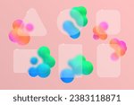 Blur glass effect frame for text or your design. Vector render of cloudy glass with abstract liquid on the background. Set of colored bubbles in the shape of a ball design elements.