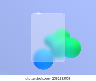 Blur glass effect frame for text or your design. Vector render of cloudy glass with abstract liquid on the background. Set of colored bubbles in the shape of a ball design elements.