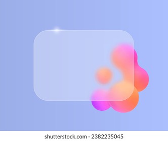 Blur glass effect frame for text or your design. Vector render of cloudy glass with abstract liquid on the background. Set of colored bubbles in the shape of a ball design elements.