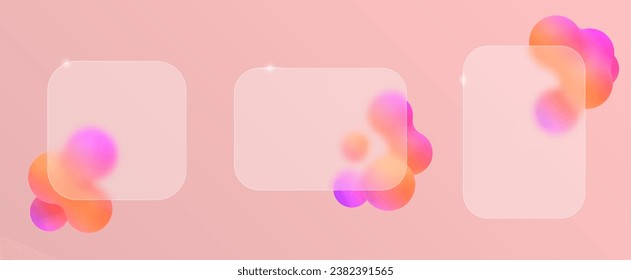 Blur glass effect frame for text or your design. Vector render of cloudy glass with abstract liquid on the background. Set of colored bubbles in the shape of a ball design elements.