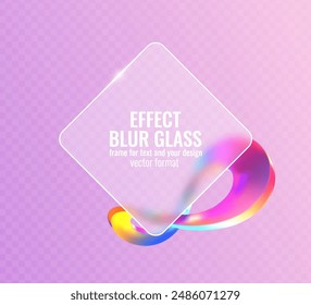 Blur glass effect frame for text or your design. Vector render of cloudy glass with abstract liquid on the background. Set of colored bubbles in the shape of a ball design elements.