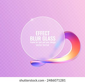 Blur glass effect frame for text or your design. Vector render of cloudy glass with abstract liquid on the background. Set of colored bubbles in the shape of a ball design elements.