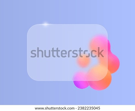 Blur glass effect frame for text or your design. Vector render of cloudy glass with abstract liquid on the background. Set of colored bubbles in the shape of a ball design elements.
