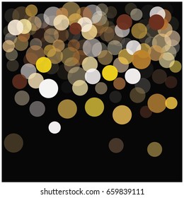 Blur gold vector confetti in different opacity falling down. Christmas, new year, mystic design. Luxury VIP premium background, golden glitter, bokeh sparkles, celebration or defocussed street lights.