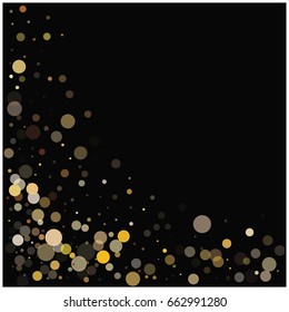 Blur gold vector confetti in different opacity falling down. Christmas, new year, mystic design. Luxury VIP premium background, golden glitter, bokeh sparkles, celebration or defocussed street lights.