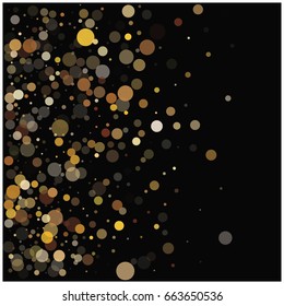 Blur gold vector confetti in different opacity falling down. Christmas, new year, mystic design. Luxury VIP premium background, golden glitter, bokeh sparkles, celebration or defocussed street lights.
