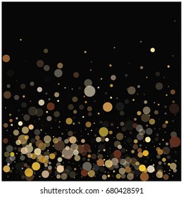 Blur gold vector confetti in different opacity falling down. Christmas, new year, mystic design. Luxury VIP premium background, golden glitter, bokeh sparkles, celebration or defocussed street lights.