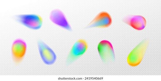 Blur gradient circle abstract shape with gradation of fluid color on transparent background. Vector set of soft geometric form mesh elements with blurry effect. Vibrant iridescent splash sticker.