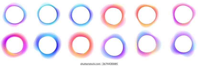 Gradiente de desfoque Gradiente transparente de bola PNG. Abstrato pastel neon holográfico turvo gradiente de círculo granulado na textura de fundo branco. Formas arredondadas desfocadas.	

