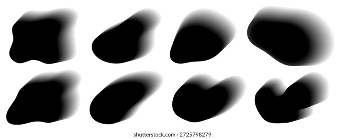 Desenfoca la forma del gradiente con el aura y la forma abstracta. Símbolo de malla estética Y2k. Efecto borroso en blanco y negro sobre óvalo fluido suave. Diseño geométrico transparente de Vector. Silueta gótica con gráfico de desvanecimiento.