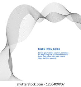 Blur gray gradient background of fantasy wavy lines ribbon with space place for your text. Tech graphic image template. Abstract vector Illustration eps 10 for your business brochure
